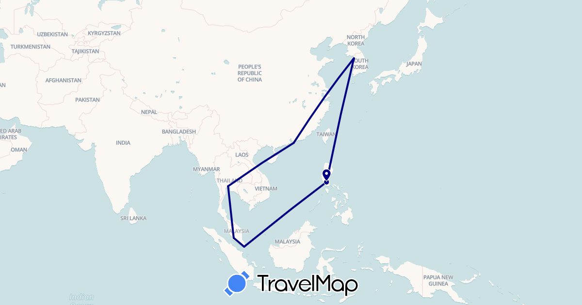 TravelMap itinerary: driving in Hong Kong, South Korea, Malaysia, Philippines, Singapore, Thailand (Asia)
